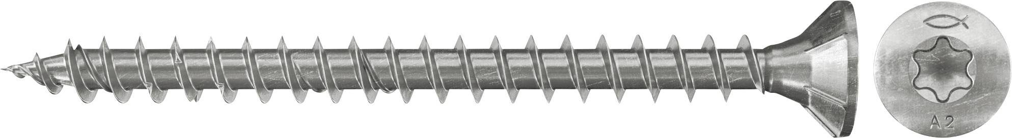 Eine Metallschraube mit einem sternförmigen Torx-Kopf, gezeigt neben einer Nahaufnahme ihres Antriebskopfs.