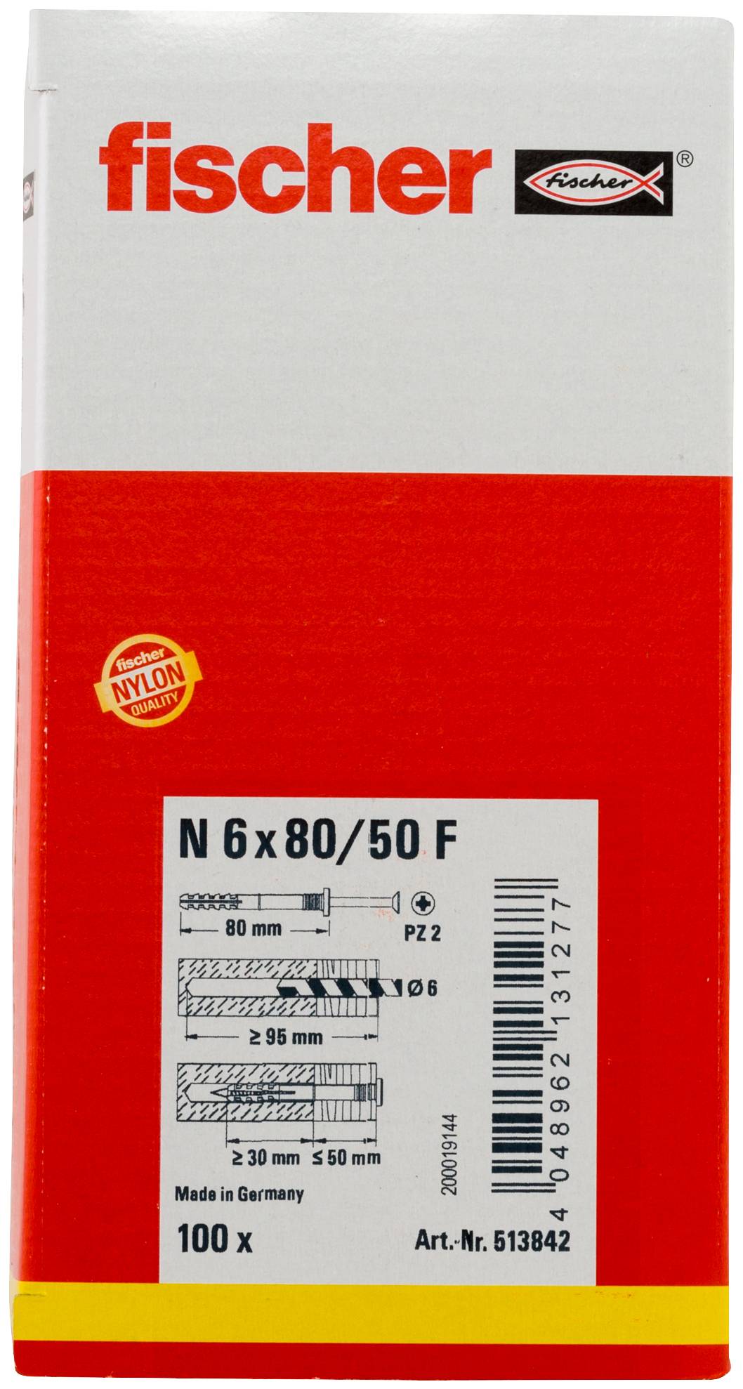 Fischer 513842 Nageldübel 80mm 6mm 100St.