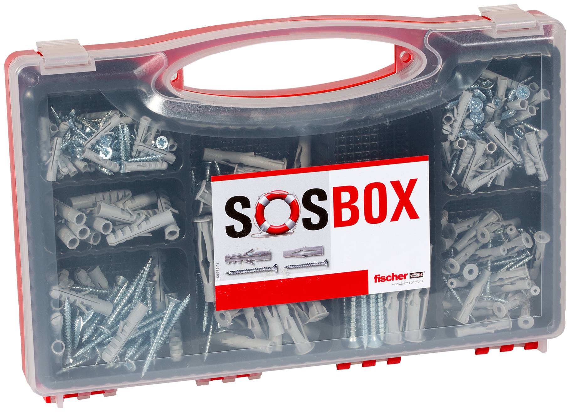 Transparenter Kunststoffkasten mit der Aufschrift „SOSBOX
