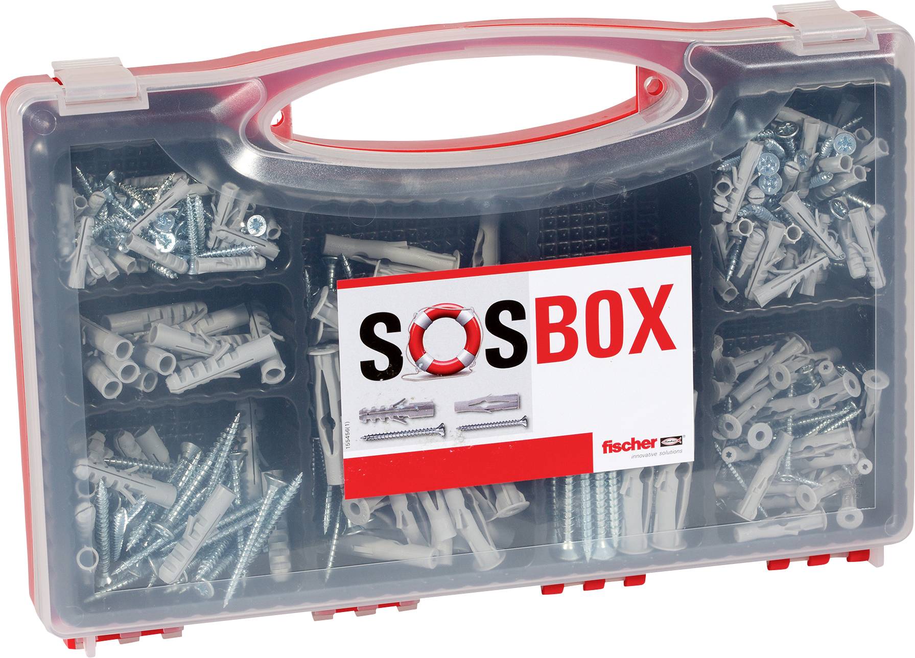 Transparenter Kunststoffkasten mit der Aufschrift „SOSBOX