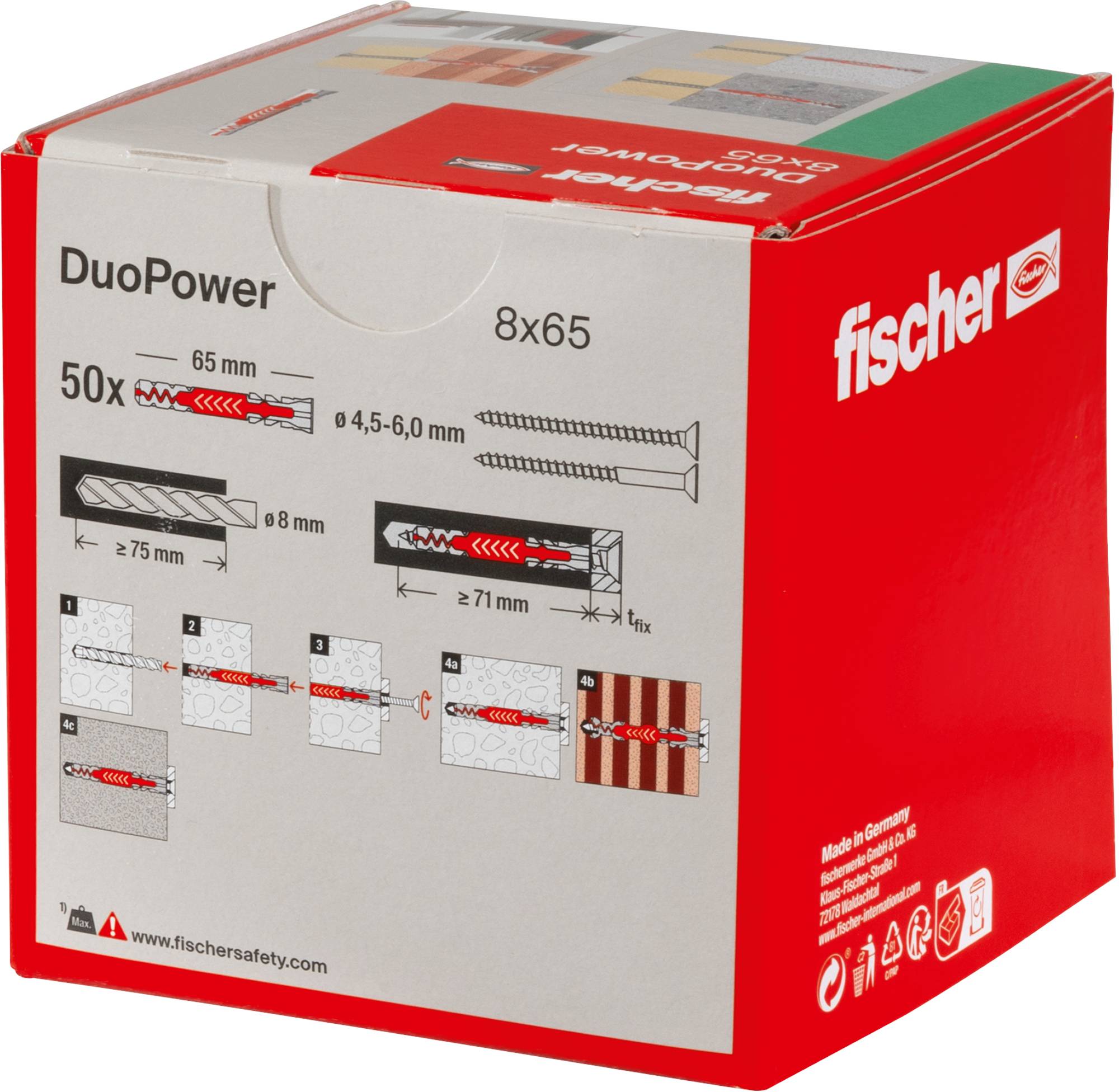 Universaldübel DuoPower mit Rand 538251 Typ DuoPower 8 x 65 Bohrernenn-Ø 8 (d0) mm min. Bohrlochtiefe 75 (h1) mm min. Pl