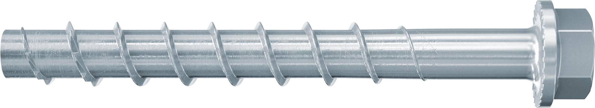 Metallgewindeanker mit Sechskopf und Gewindeschaft, in Seitenansicht auf weißem Hintergrund dargestellt.