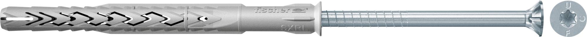 Ein Silbermetall-Wanddübel mit Expansionsschlitzen, der neben seiner eingesetzten Schraube abgebildet ist und zeigt, wie er sich in einer Oberfläche befestigt.