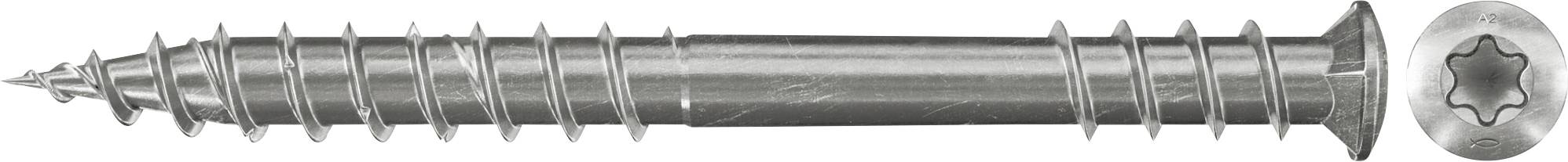 Eine silberne Phillips-Kopf-Schraube, horizontal auf weißem Hintergrund dargestellt.