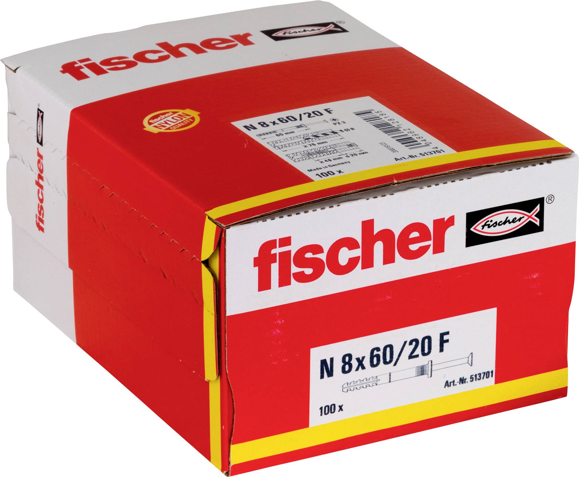 Rote Fischer-Produktbox mit der Bezeichnung „N 8x60/20 F