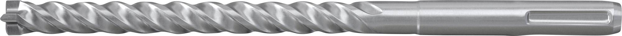 Ein silbernes Metallbohrmeißel oder Schneidwerkzeug, horizontal auf weißem Hintergrund gezeigt.