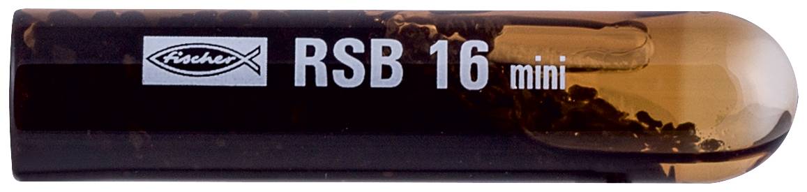 Nahaufnahme einer Fisher RSB 16 Mini-Patrone in Kugelform, auf der Seite beschriftet, mit dunklem durchscheinendem Körper und bernsteinarbiger Spitze.