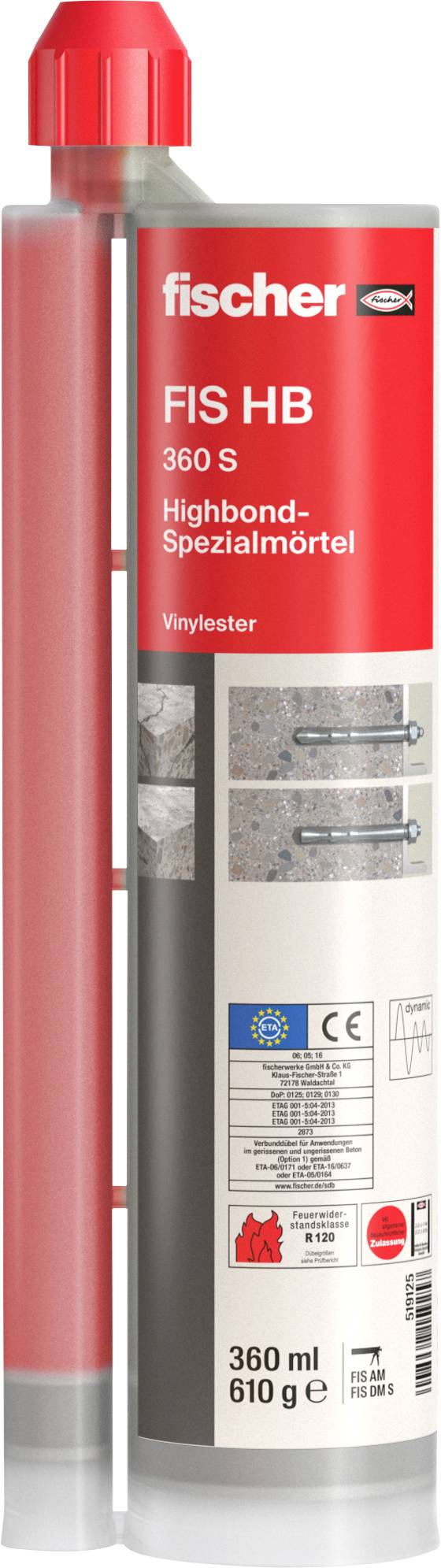 Red Fischer FIS HB 360 S hochfester Spezial-Mörtelkartusche, 360 ml, zum Verankern im Bauwesen.