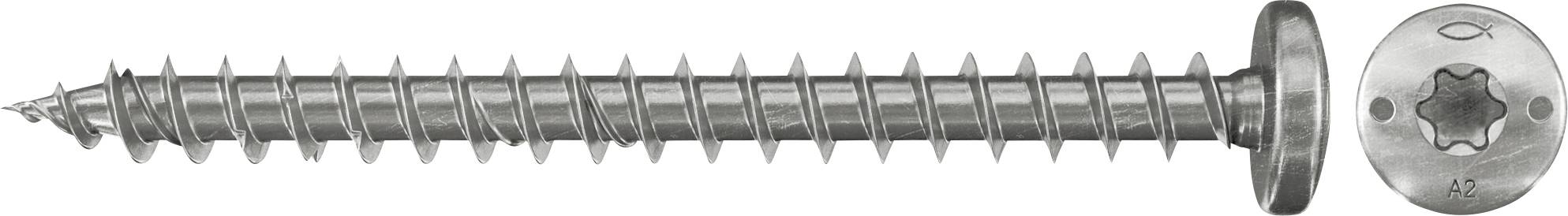 Eine silberfarbige selbstschneidende Schraube mit sternförmigem Antriebskopf, horizontal auf weißem Hintergrund dargestellt.