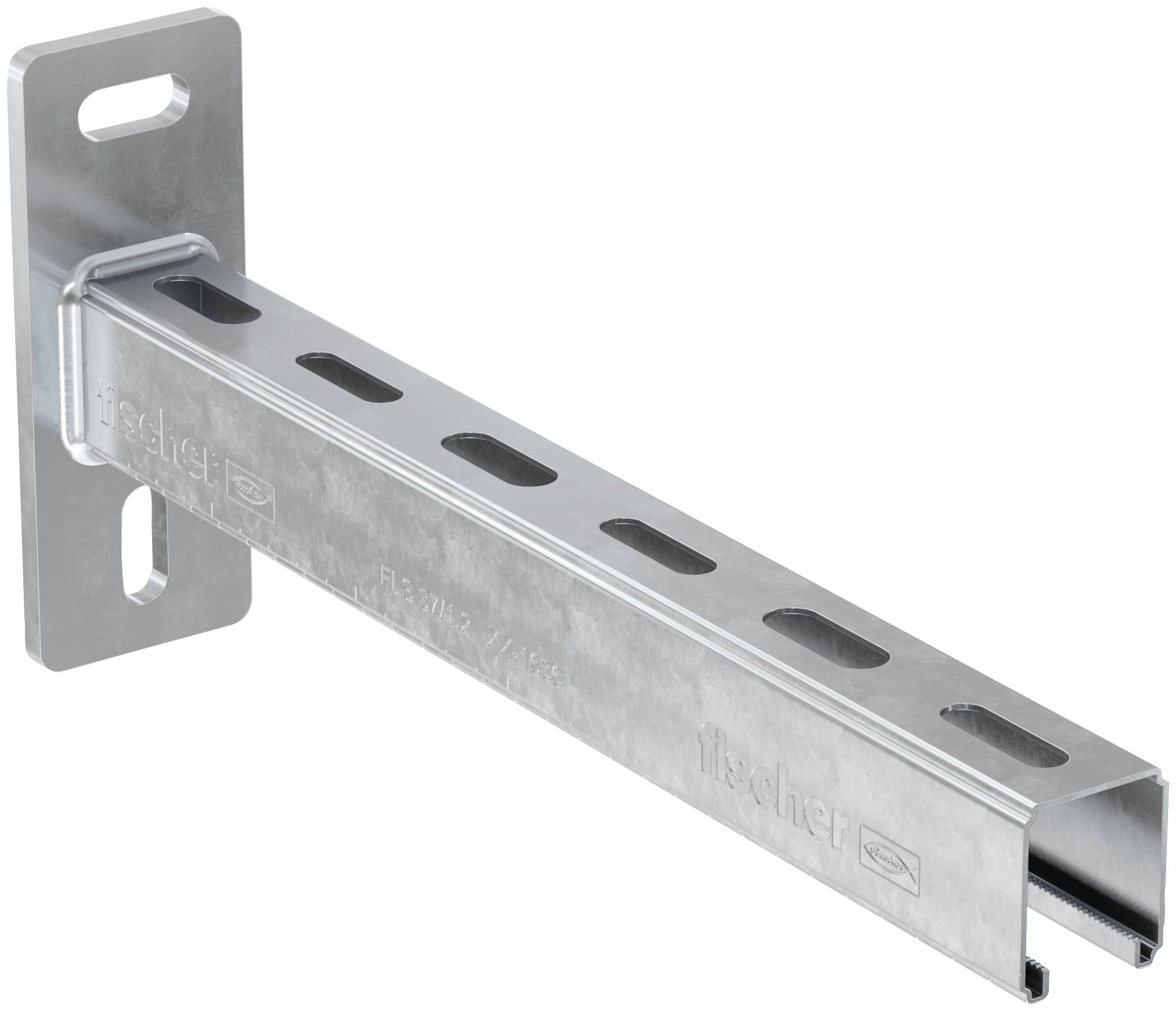 Verzinktes Stahlkragarmkonsole mit geschlitztem horizontalem Arm, das an einer vertikalen Wandplatte befestigt ist.