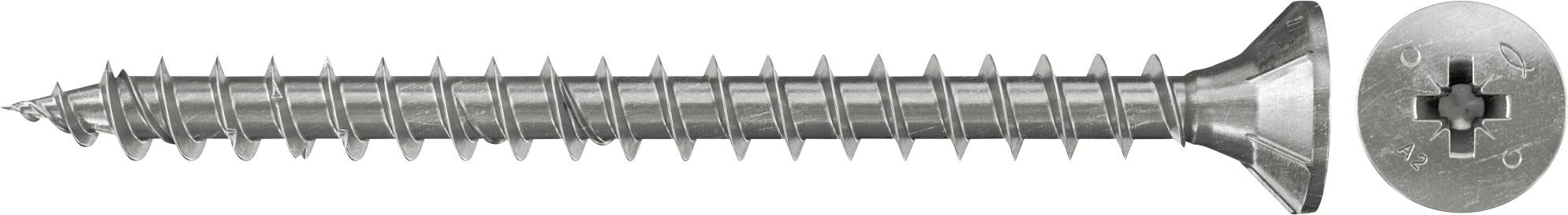 Eine lange Metallschraube mit Schlitzantrieb, in Seitenansicht dargestellt mit einer Nahaufnahme des Schraubenkopfes.