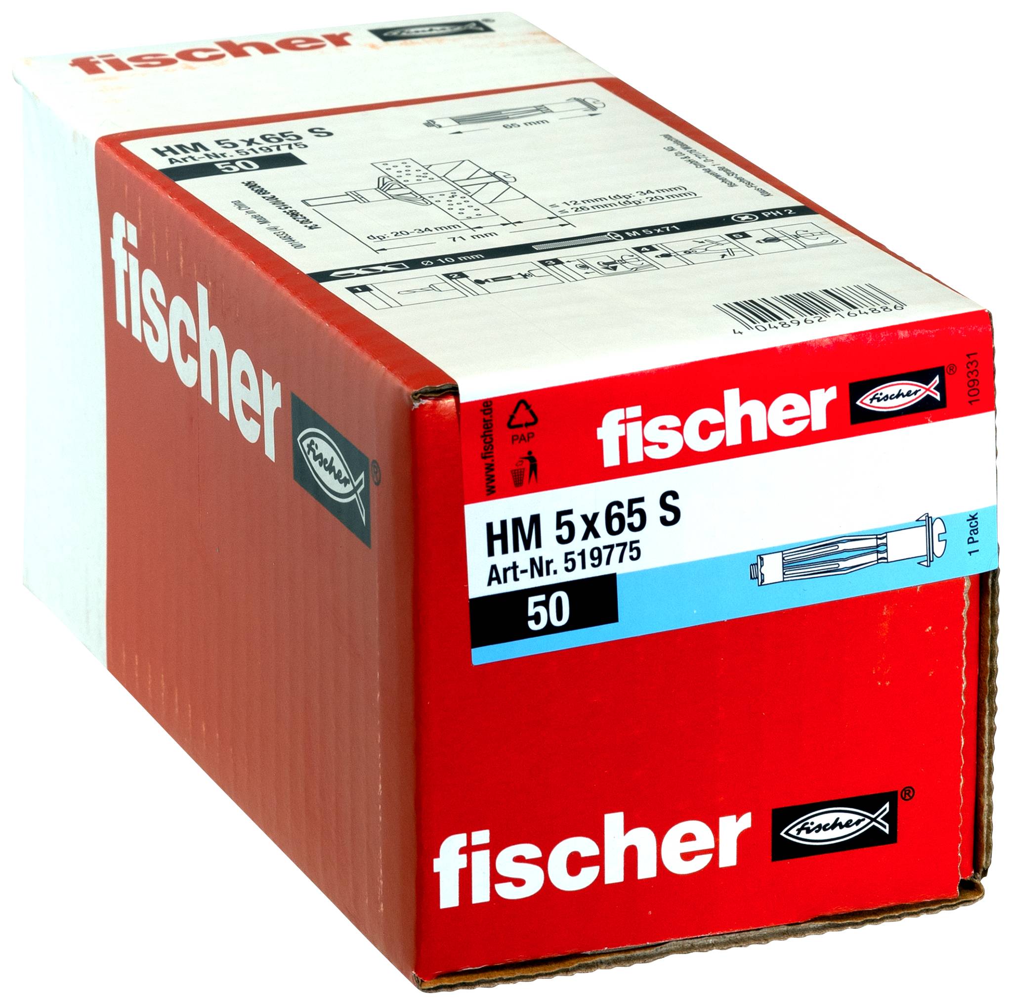 Hohlraumdübel R 88512 HM 5x 65 S Stahl galv.verz. 50 Stück FISCHER