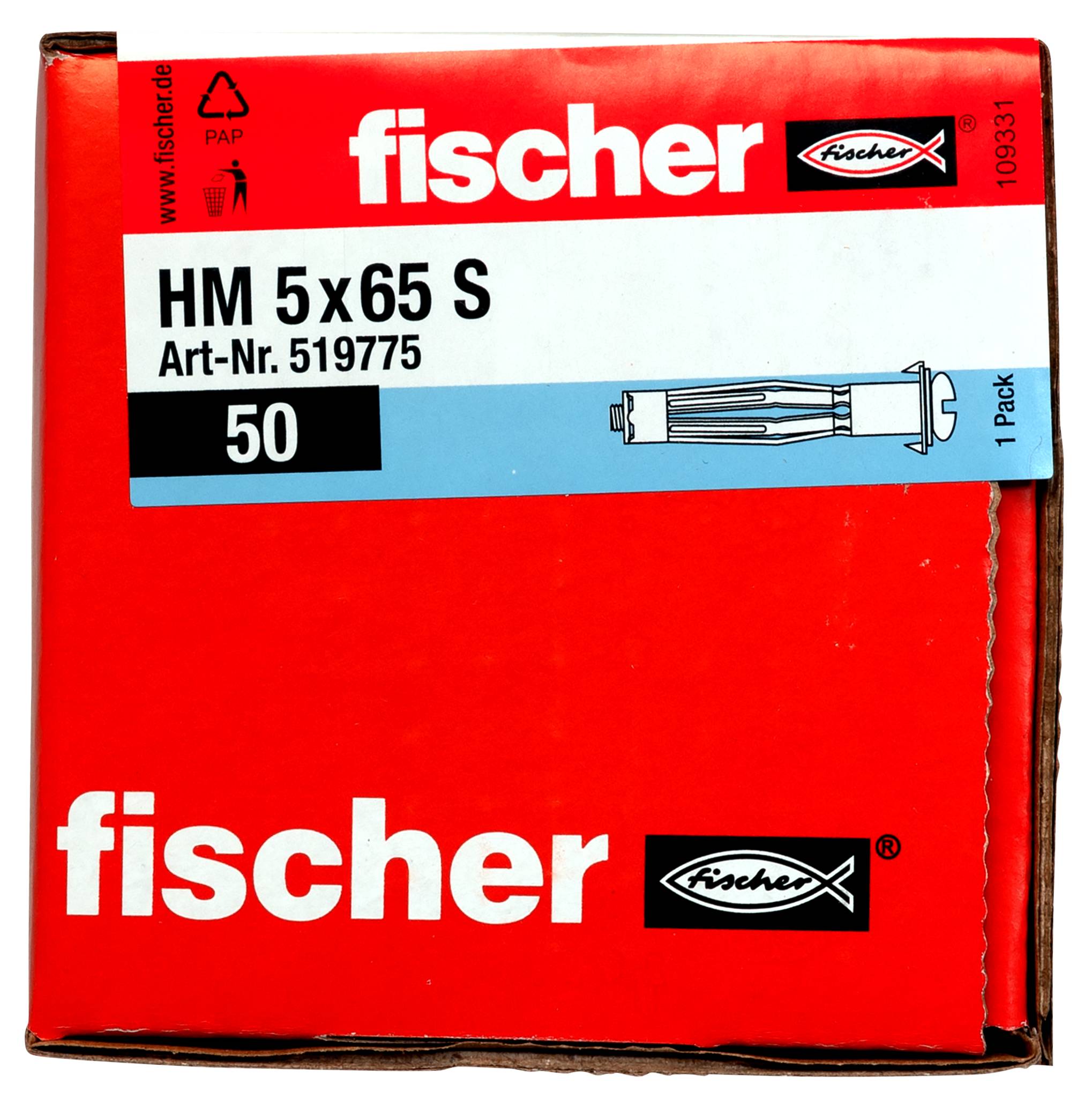 Rot Fischer Paket HM 5x65 S Wanddübel, gekennzeichnet mit Art.-Nr. 519775 und Menge 50.