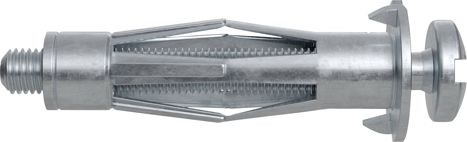 Metallischer Expansionsankerschraubbolzen mit Gewindelende, geschlitztem Mantel und Unterlegscheibe zum Befestigen von Gegenständen in Mauerwerk oder Beton.