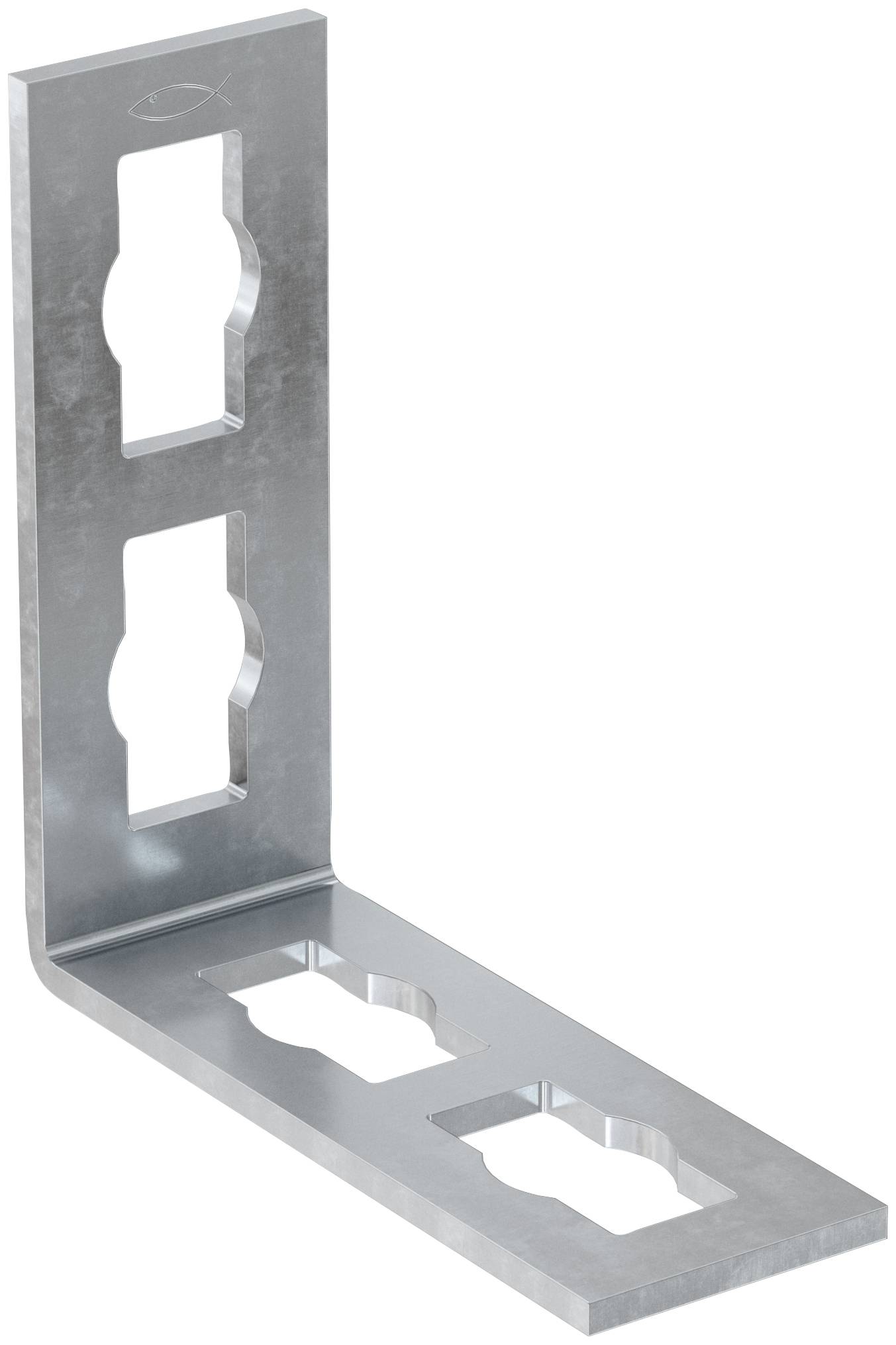 Metall-L-förmige Montagekonsole mit zwei vertikalen und zwei horizontalen schlitzförmigen Schlüsselloch-Öffnungen zum Befestigen oder zur Unterstützung.