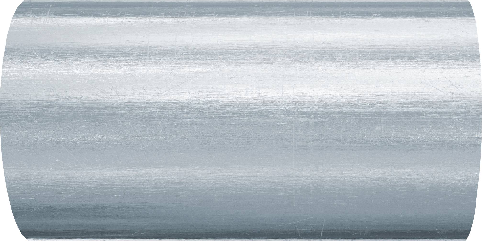 Ein glatter zylindrischer Metallrohr mit gebürstetem Silberfinish, horizontal auf weißem Hintergrund dargestellt.