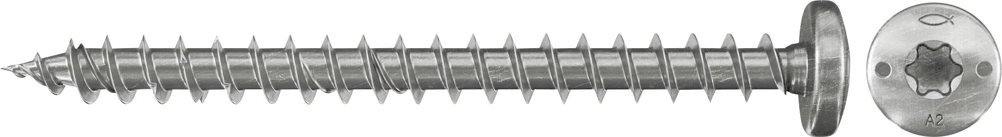 Eine Metallschraube mit rundem Kopf und scharfem Gewellschaft, horizontal auf weißem Hintergrund dargestellt.