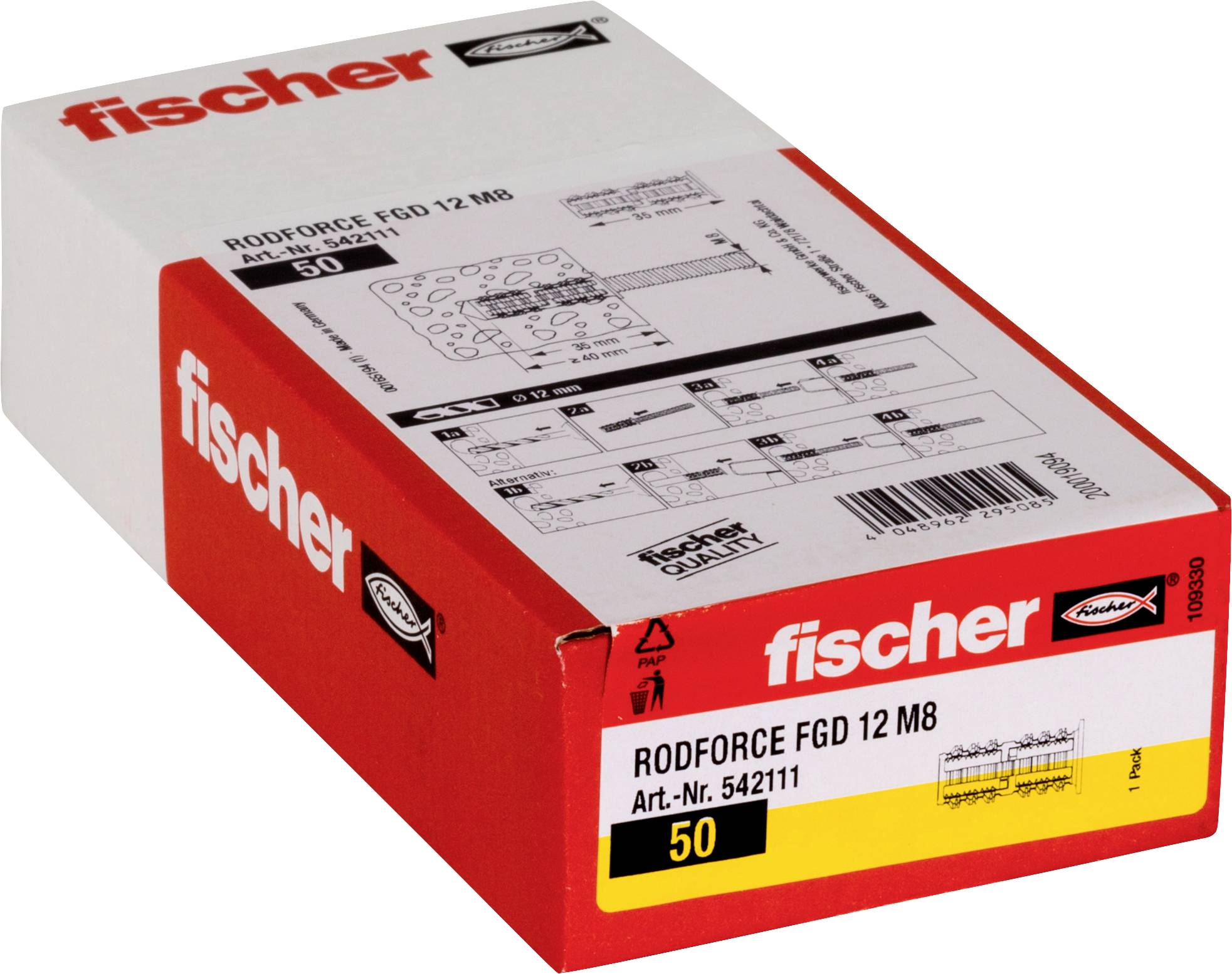 Schachtel Fischer RODFORCE FGD 12 M8 Anker, beschriftet mit 