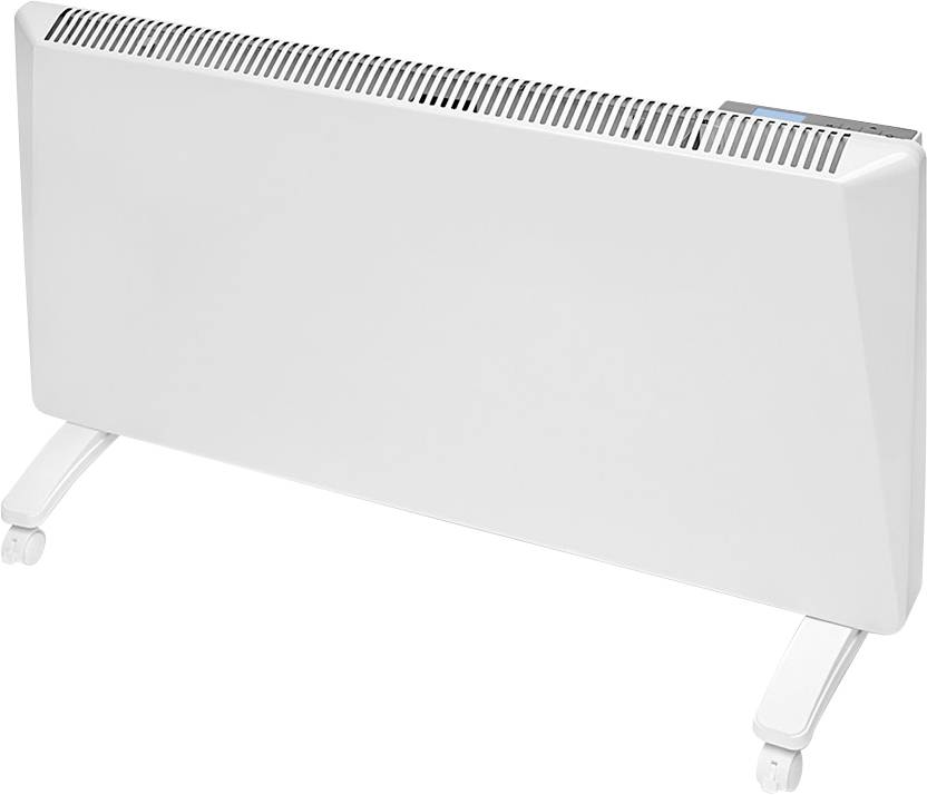 Ein moderner, weißer Heizkörper auf Rollen, geeignet für den mobilen Einsatz in Innenräumen.