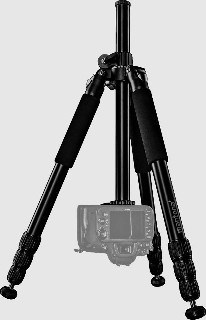 Mantona 21475 Dreibeinstativ Arbeitshöhe=80 - 1800 mm Schwarz, Grau Wasserwaage
