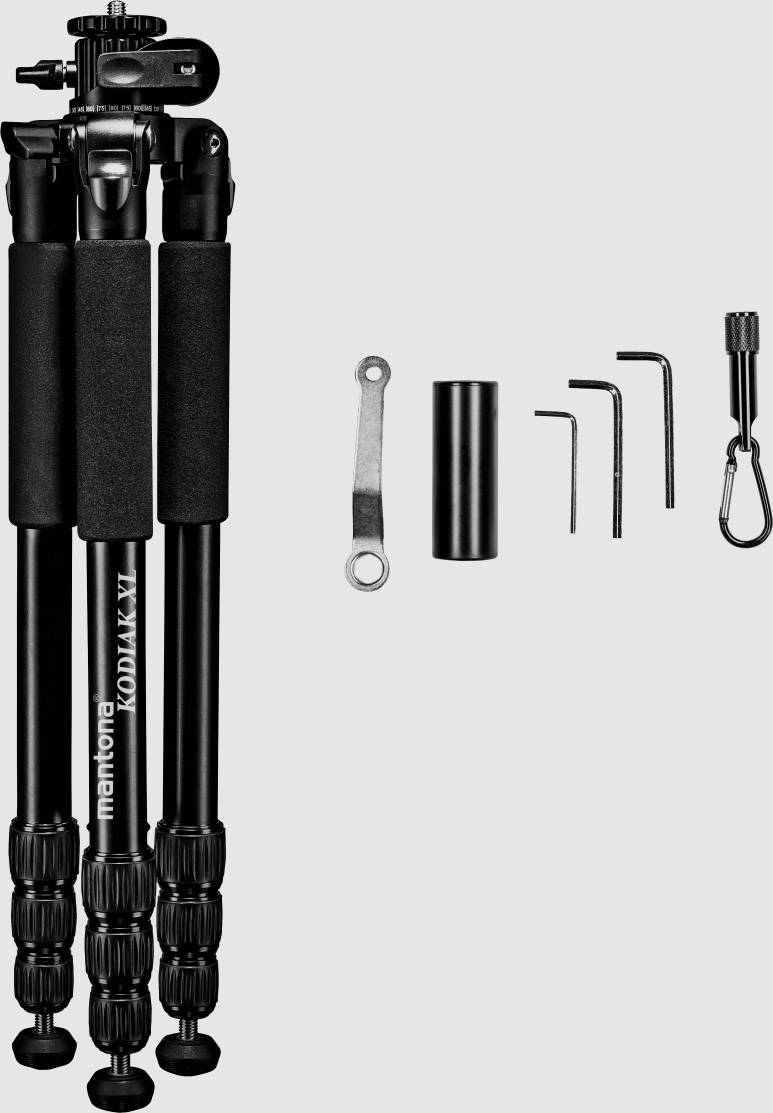 Mantona 21475 Dreibeinstativ Arbeitshöhe=80 - 1800 mm Schwarz, Grau Wasserwaage