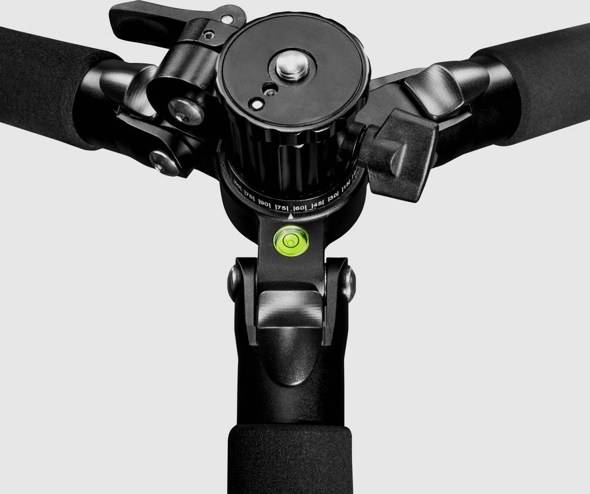 Mantona 21475 Dreibeinstativ Arbeitshöhe=80 - 1800 mm Schwarz, Grau Wasserwaage