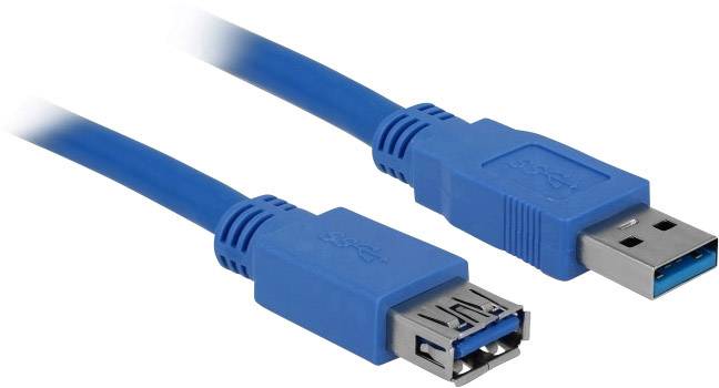Blaues USB-Kabel mit einem USB-Stecker und einer USB-Buchse.