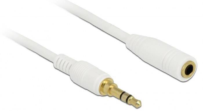 Delock 85579 Klinke Audio Verlängerungskabel [1x Klinkenstecker 3.5 mm - 1x Klinkenbuchse 3.5 mm] 2.00 m Weiß vergoldete Steckkontakte