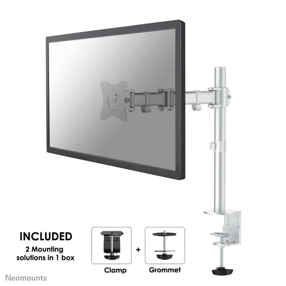 Neomounts NM-D135SILVER Monitor-Tischhalterung 1 Display(s) 25,4 cm (10") - 76,2 cm (30") Silber Neigbar, Schwenkbar