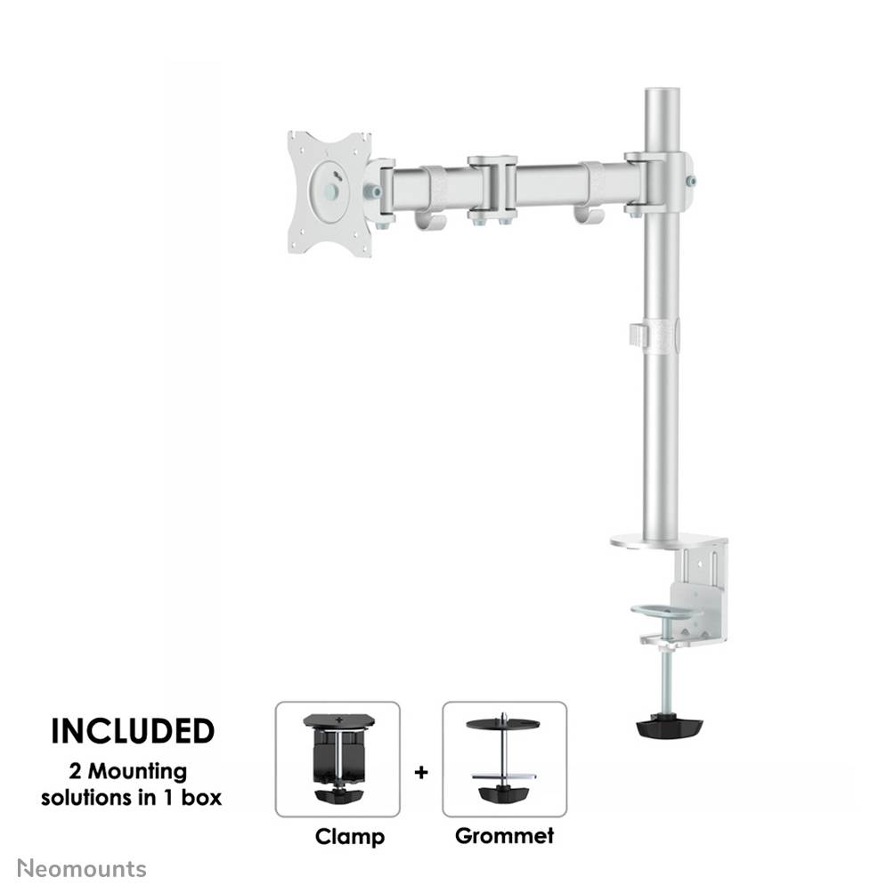 Neomounts NM-D135SILVER Monitor-Tischhalterung 1 Display(s) 25,4 cm (10") - 76,2 cm (30") Silber Neigbar, Schwenkbar