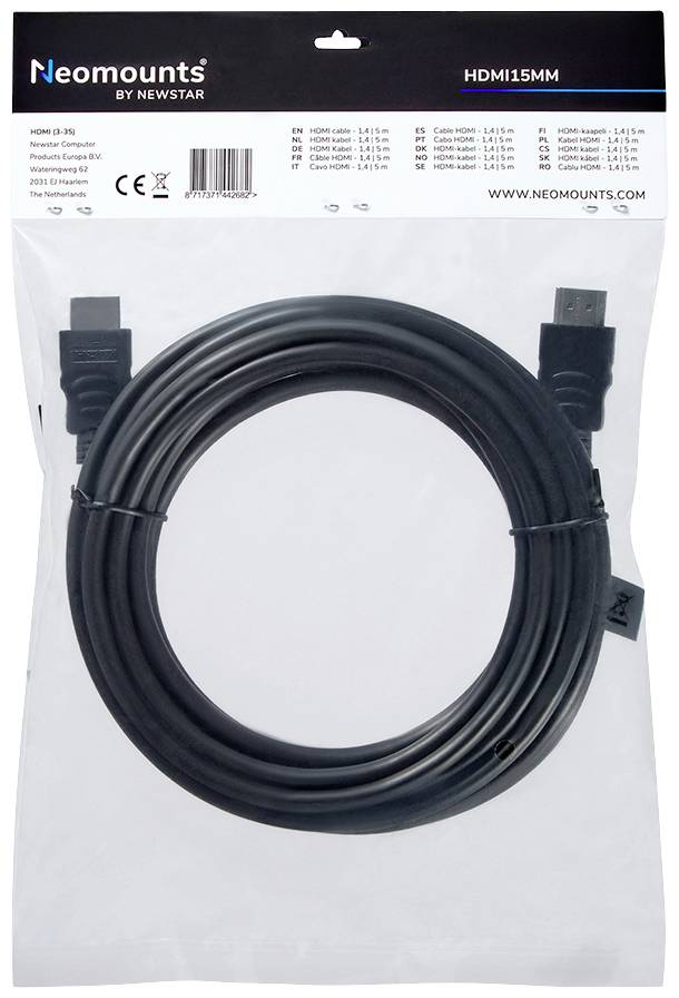 Neomounts HDMI Anschlusskabel HDMI-A Stecker, HDMI-A Stecker 5.00m Schwarz HDMI15MM HDMI-Kabel