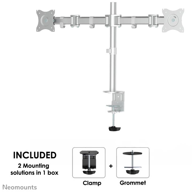 Neomounts NM-D135DSILVER 2fach Monitor-Tischhalterung 25,4cm (10") - 76,2cm (30") Neigbar, Schwenkbar Silber