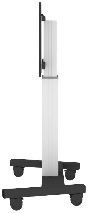 Ein mobiler Bildschirmständer mit Rollen. Der Ständer ist höhenverstellbar und eignet sich zum flexiblen Einsatz in verschiedenen Räumen.