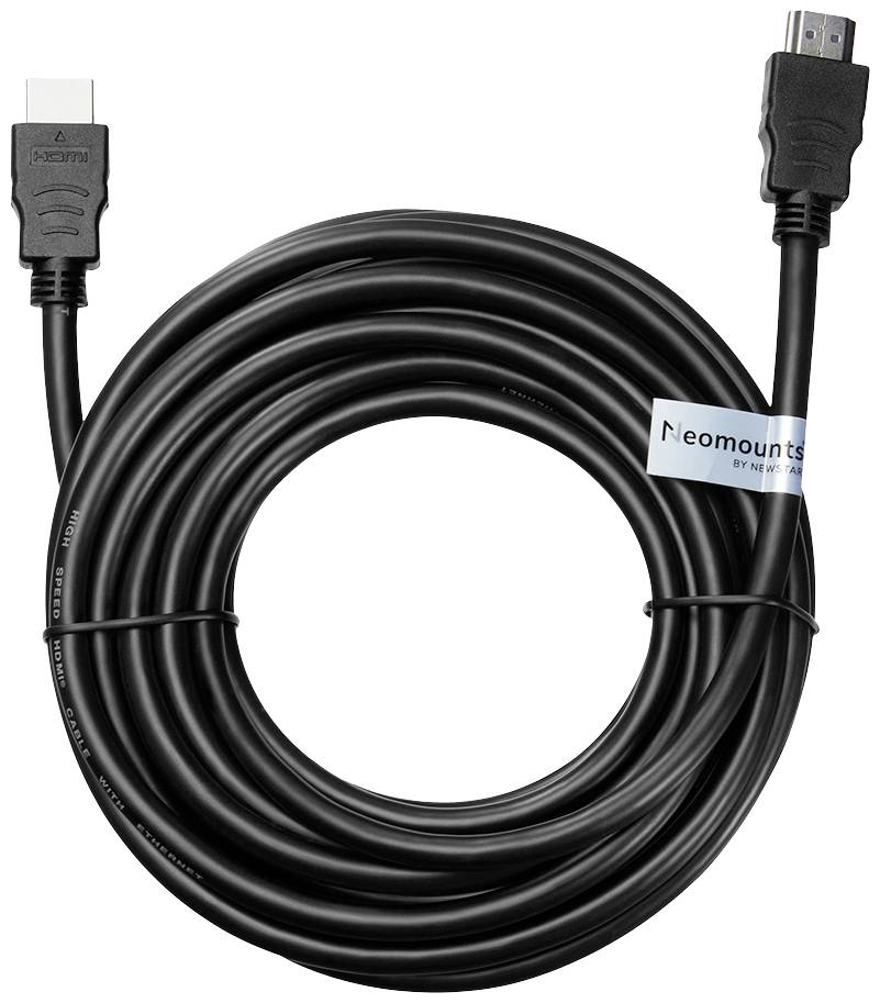 Ein aufgerolltes HDMI-Kabel von 'Neomounts', das für audiovisuelle Verbindungen verwendet wird.