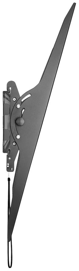 Ein schwarzer, neigbarer Wandhalter für Flachbildfernseher, seitlich abgebildet, zeigt die schlanke, moderne Bauweise.