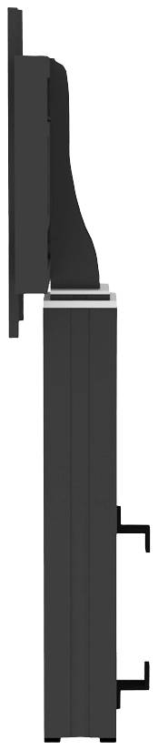 Seitenansicht eines flachen, montierten Bildschirms an einer Wandhalterung. Der Bildschirm ist nach oben neigbar.