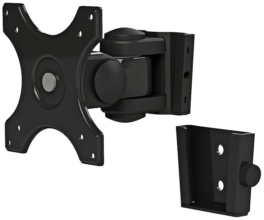 Schwenkbare Monitorhalterung in Schwarz mit abnehmbarer VESA-Platte. Geeignet für flexible Monitormontage an der Wand.