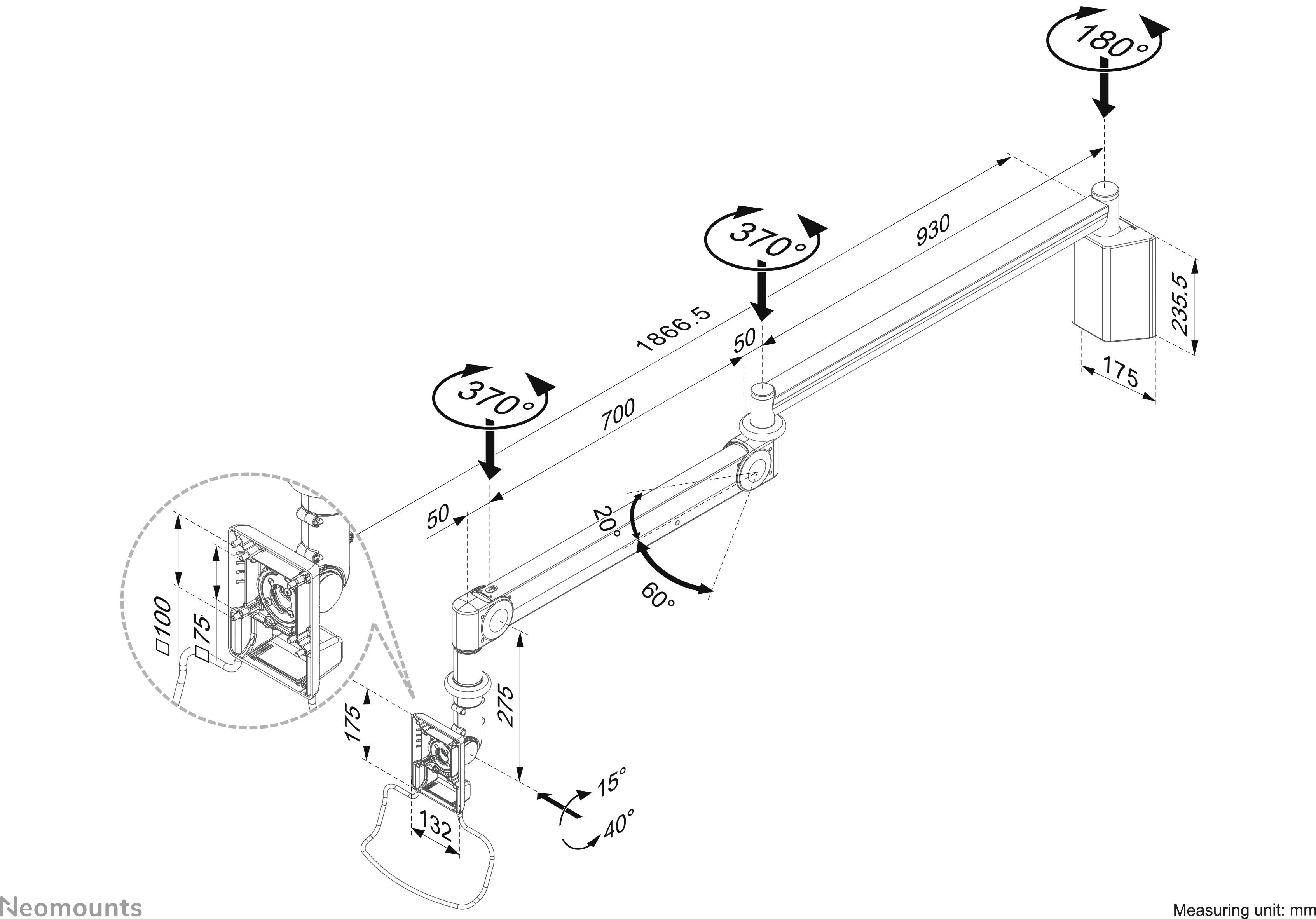 Neomounts FPMA-HAW100 1fach Monitor-Wandhalterung 25,4cm (10") - 61cm (24") Weiß Höhenverstellbar, Neigbar, Schwenkbar