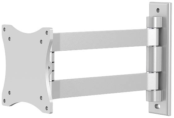 Wandhalterung für Monitor oder TV, silber, robustes Design, zwei Armsegmente, beweglich für flexible Positionierung.