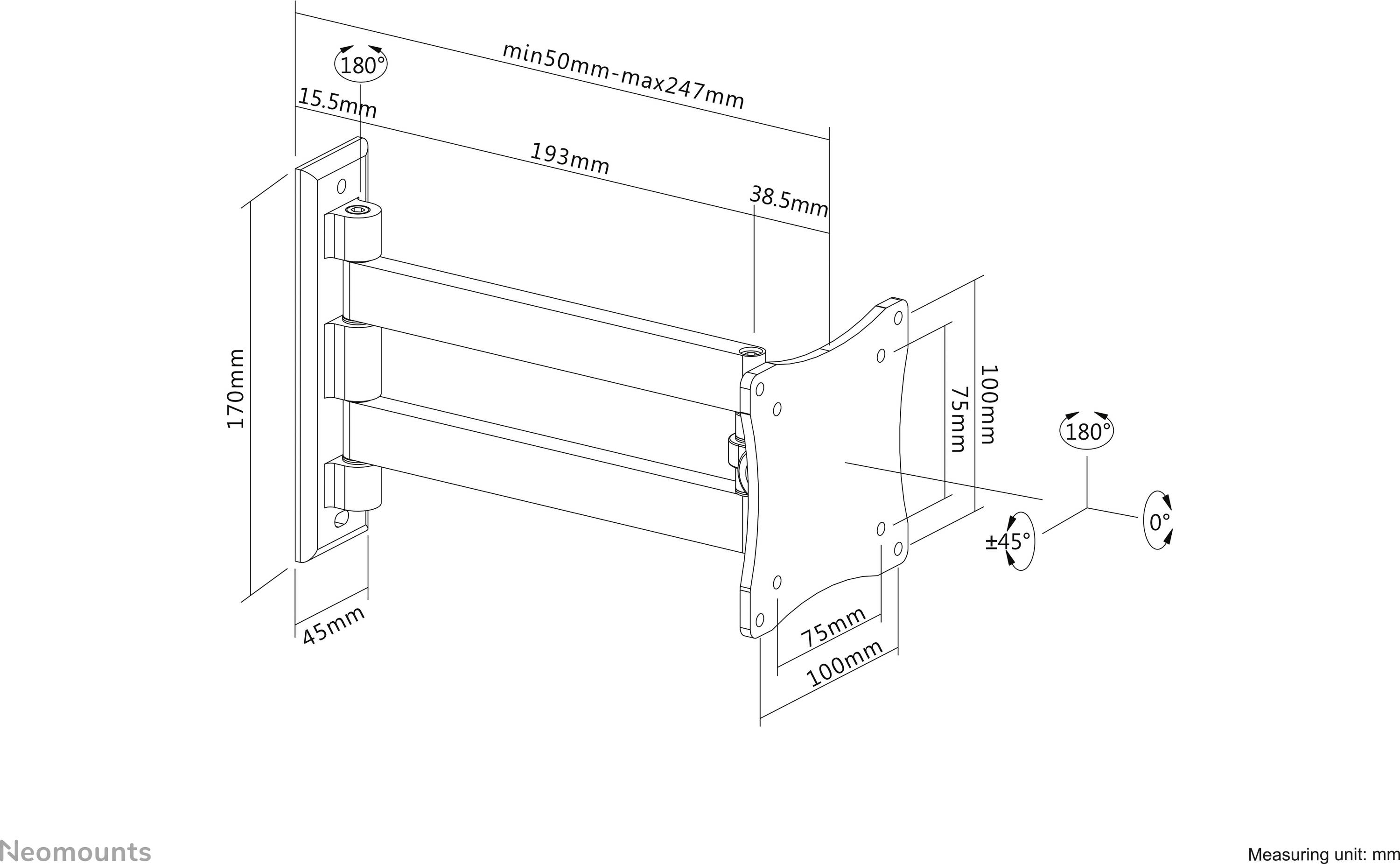Neomounts FPMA-W820 1fach Monitor-Wandhalterung 25,4 cm (10") - 68,6 cm (27") Silber Neigbar, Schwenkbar