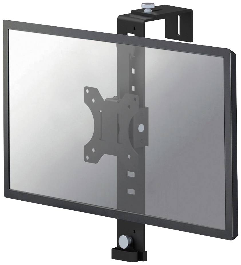 Bild zeigt eine TV-Halterung zur Wandmontage mit schwenkbarem Arm. Die Halterung ist schwarz und für Flachbildschirme geeignet.