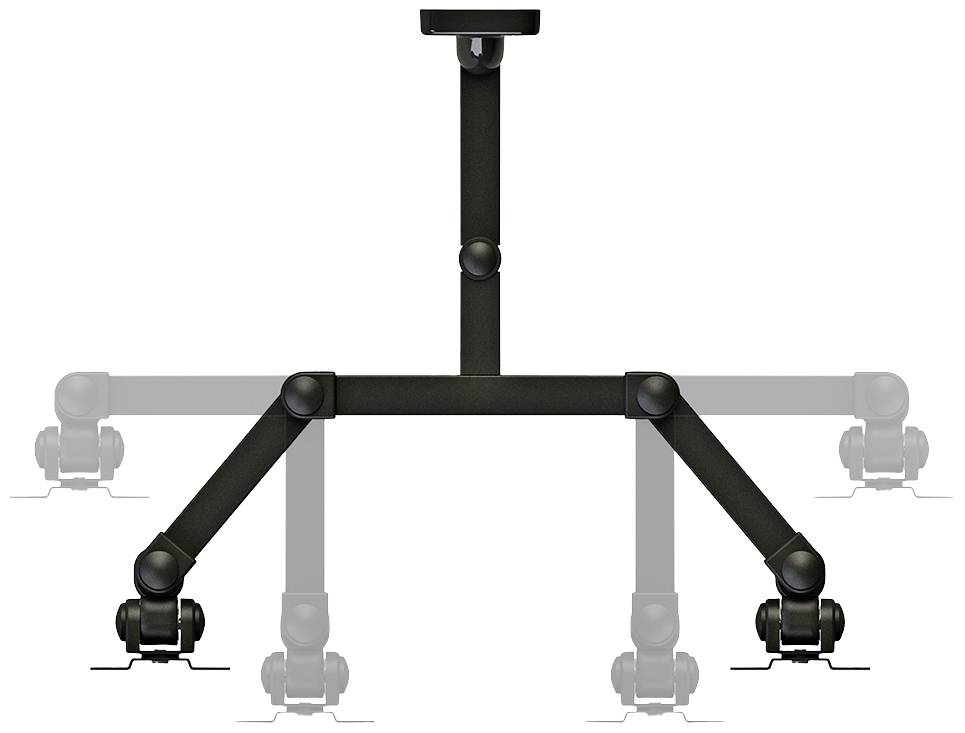Bürostuhl-Basis mit fünf Rollen und verstellbarem Fußkreuz, geeignet für ergonomische Sitzlösungen, schwarz, stilisiert dargestellt.
