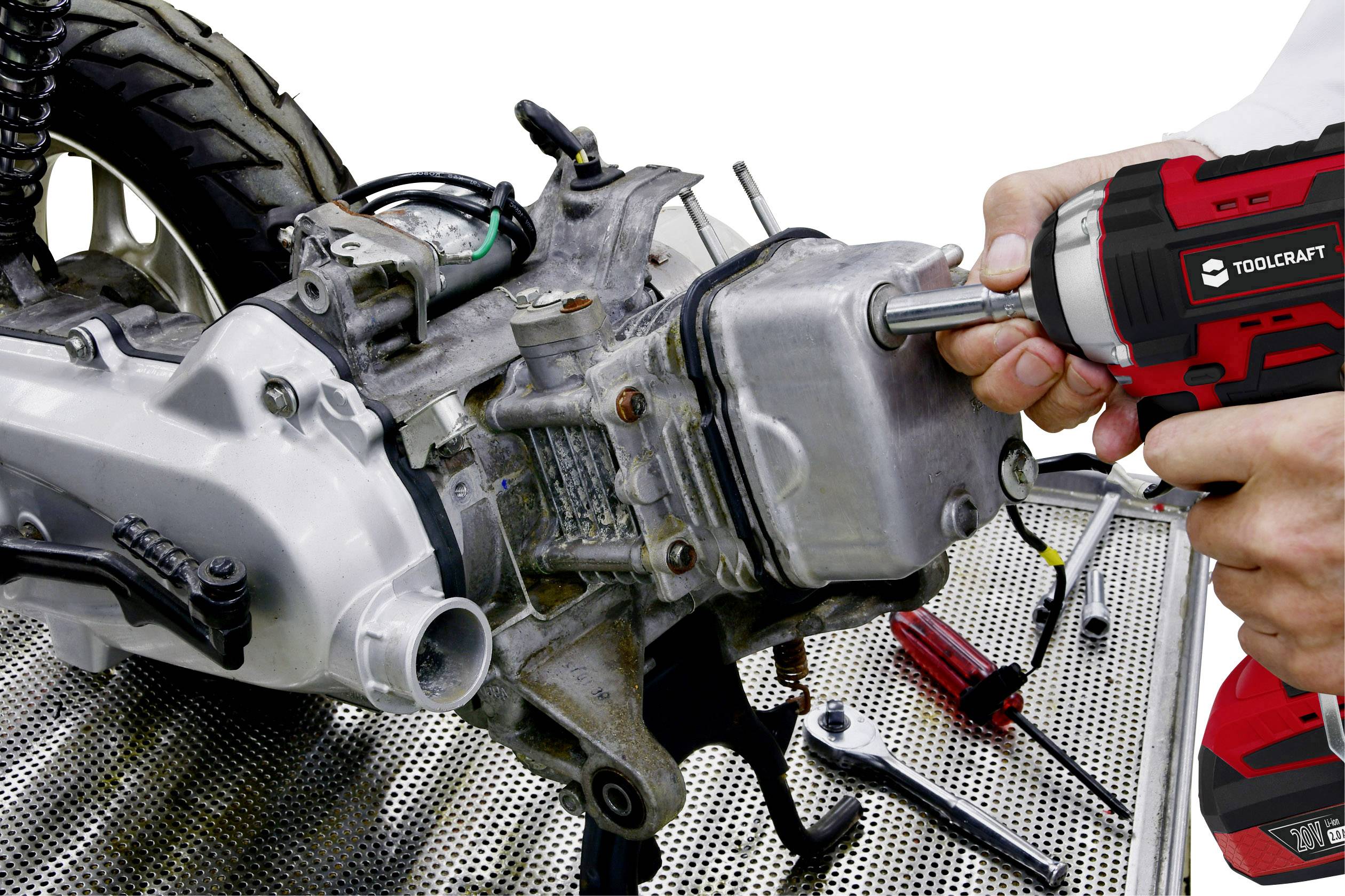 TOOLCRAFT TAWB-200 Radwechsel-Set - Kompressor 10 Bar + Akku-Schlagschrauber + Li-Ion-Akku 20 V/2Ah + Ladegerät 20V Li-Ion inkl