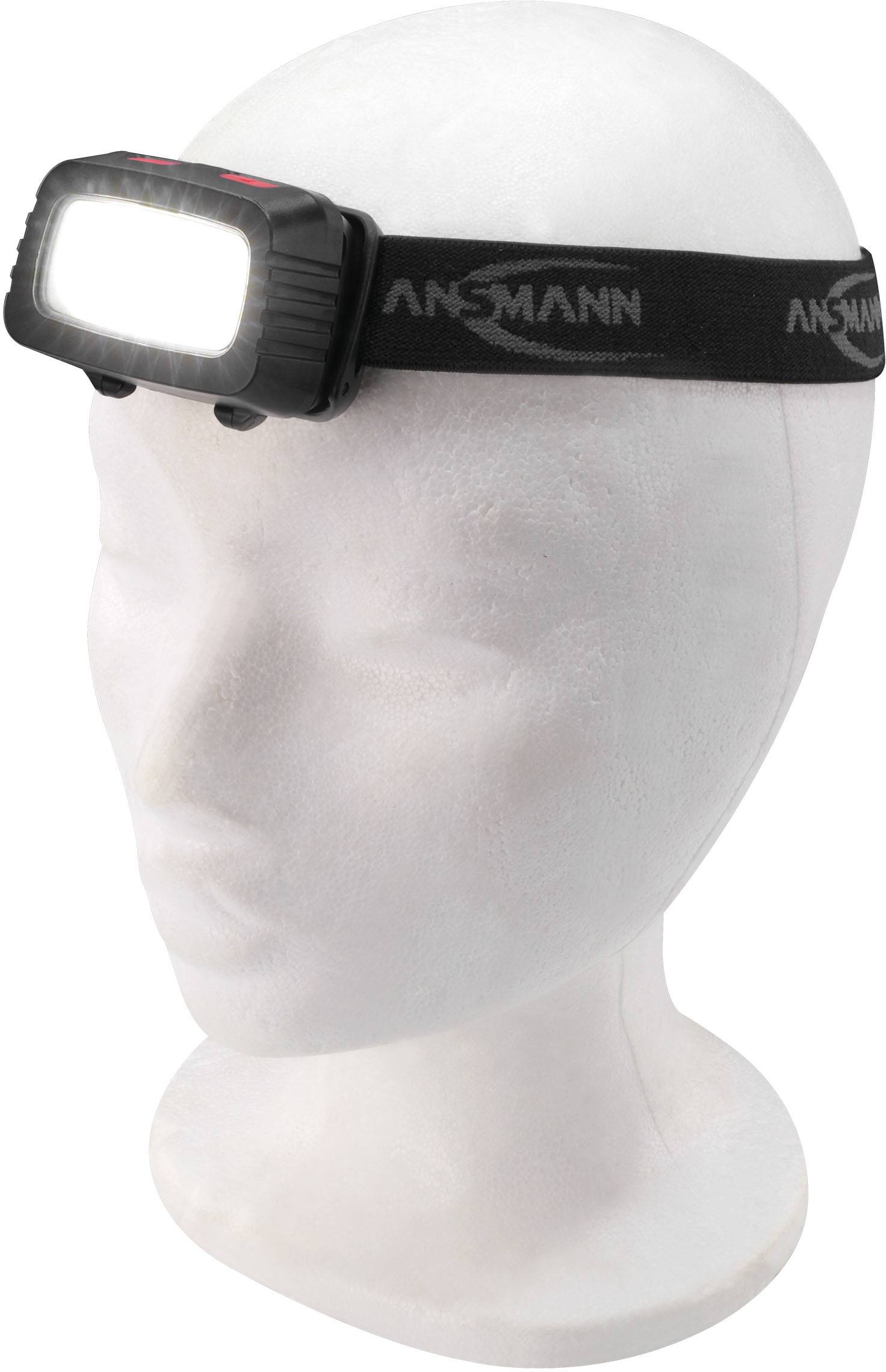 Mannequinkopf mit angeleuchteter Stirnlampe von Ansmann.