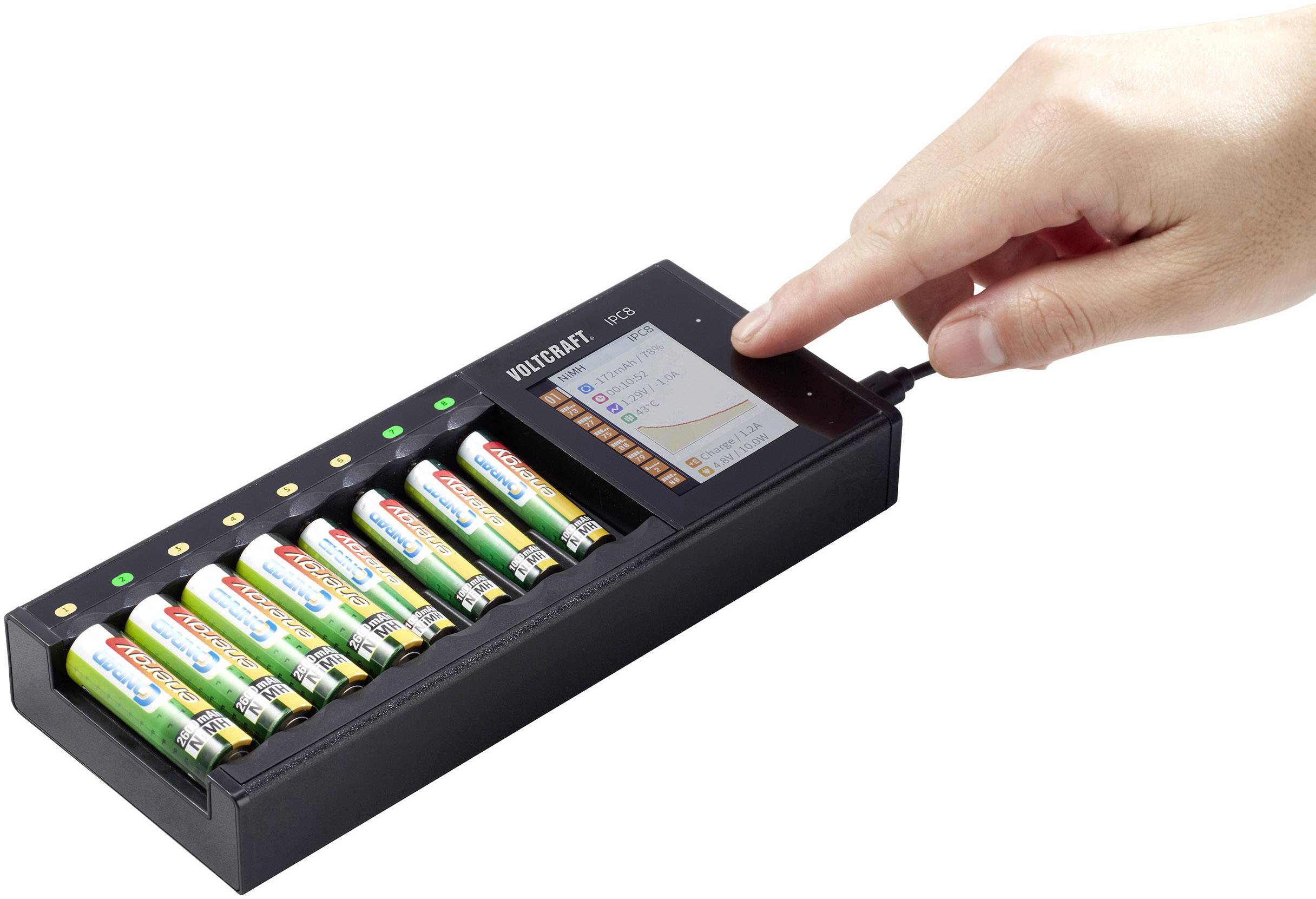 VOLTCRAFT IPC-8 Rundzellen-Ladegerät NiMH, NiCd, NiZn, LiIon, LiHV, LiFePO Mignon (AA), Micro (AAA), 14500, 10440