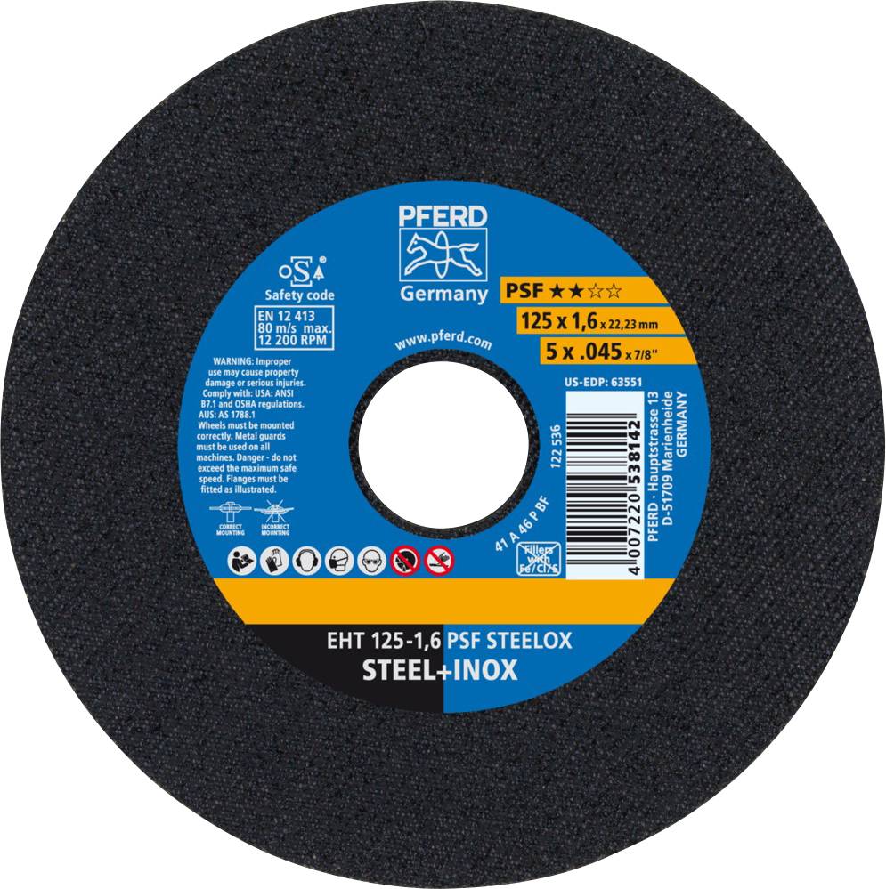 Trennscheibe PSF STEELOX D125x1,6mm ger.INOX Bohr.22,23mm PFERD