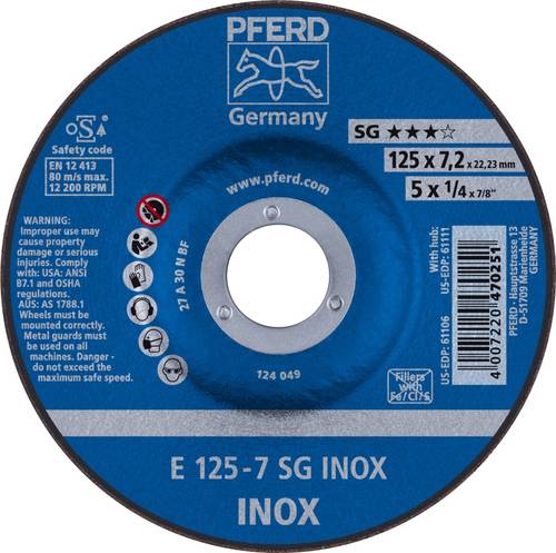 PFERD TOOLS 62212623 Sg Inox Schruppscheibe gekröpft Durchmesser 125 mm Bohrungs-Ø 22.23 mm 10 St.