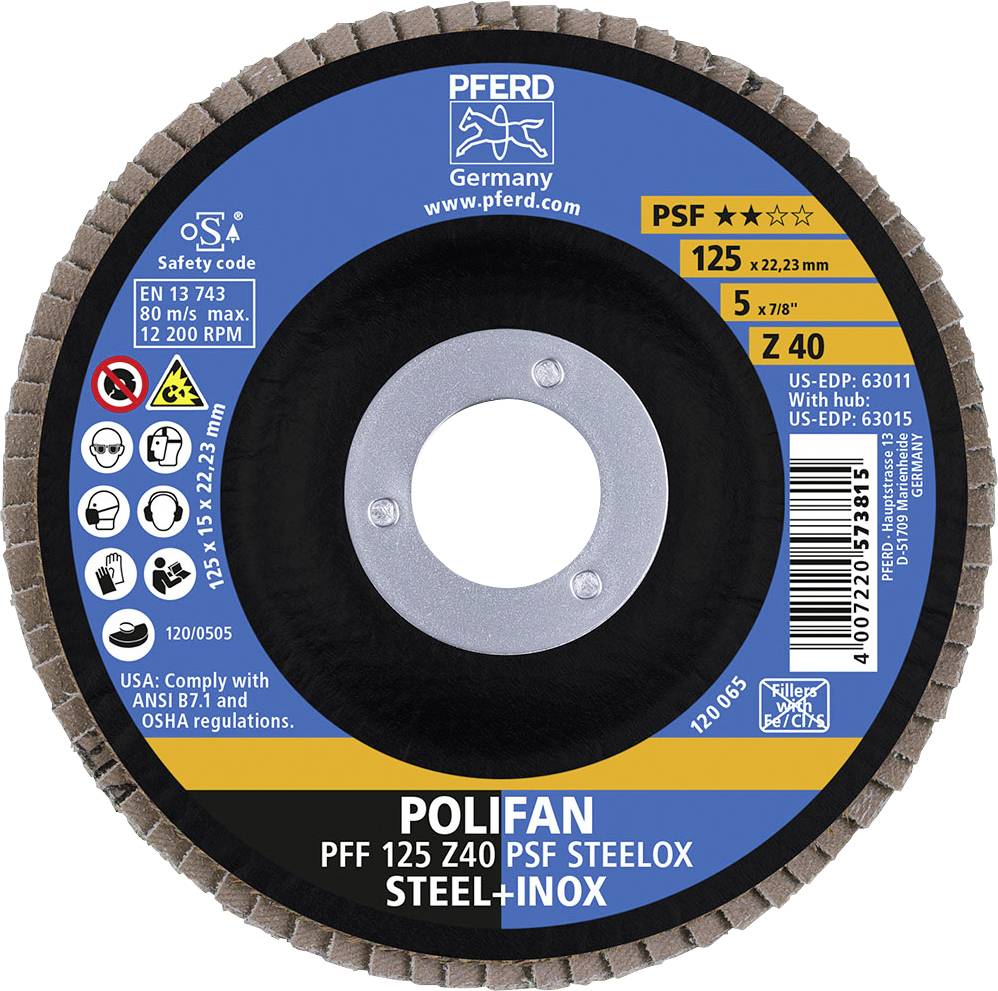 PFERD 67664125 Z Psf Steelox Fächerschleifscheibe Durchmesser 125 mm Bohrungs-Ø 22.23 mm 10 St.