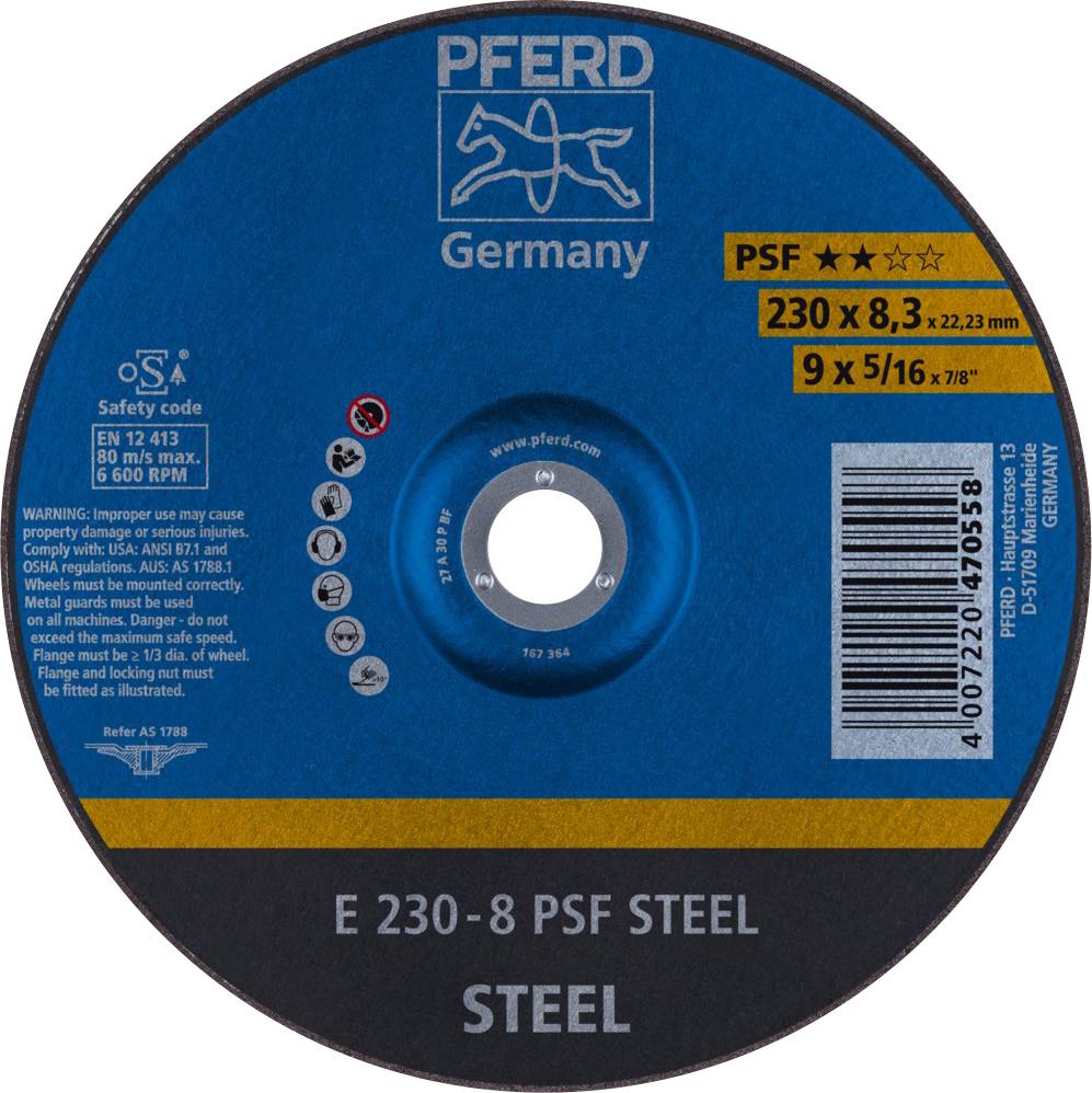 PFERD TOOLS 62023834 Psf Steel Schruppscheibe gekröpft Durchmesser 230 mm Bohrungs-Ø 22.23 mm 10 St.