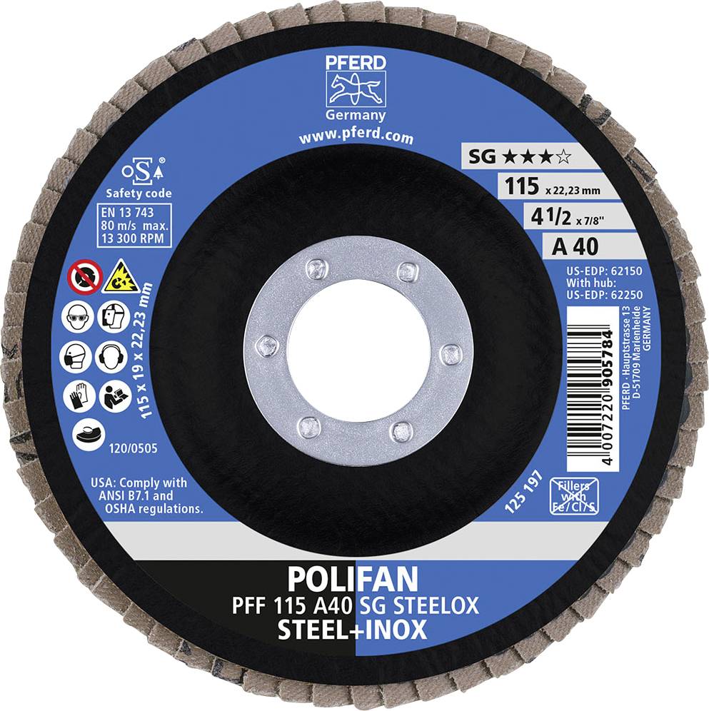 PFERD 67604115A Sg Steelox Fächerschleifscheibe Durchmesser 115mm Bohrungs-Ø 22.23mm 10St.